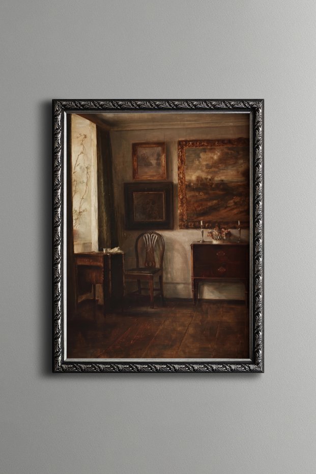 Classic Chair in Front of the Table - Vintage Patterned Table - Slim Model