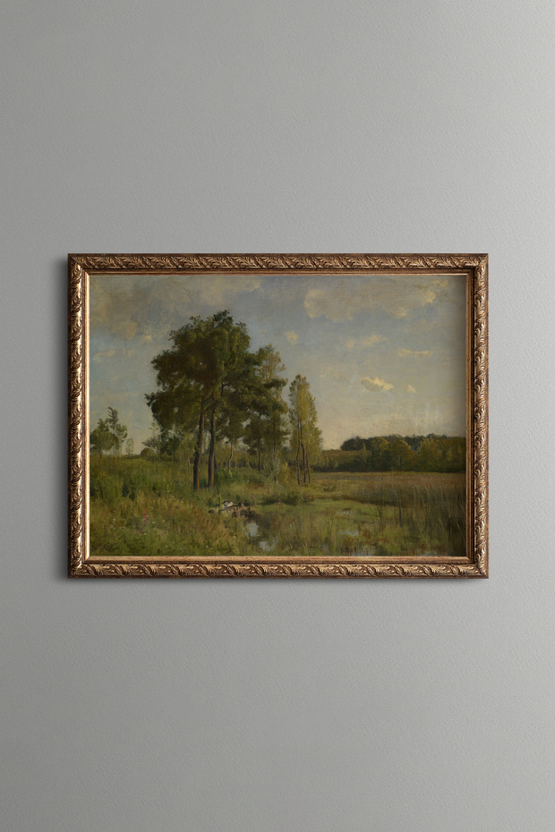 Wooded Path in the Green Meadow - Vintage Patterned Painting - Fine Model