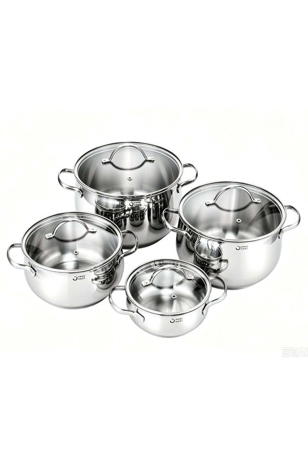 8 Piece Triply Bottom Stainless Steel Casserole Set, set inc