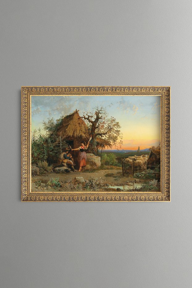 Villagers and Cottage on the Forest Road - Vintage Patterned Painting - Fine Model
