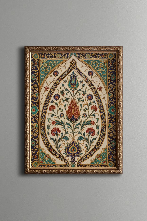 Arched Patterned Tulip and Flower Motifs - Vintage Patterned Painting - Thin Model