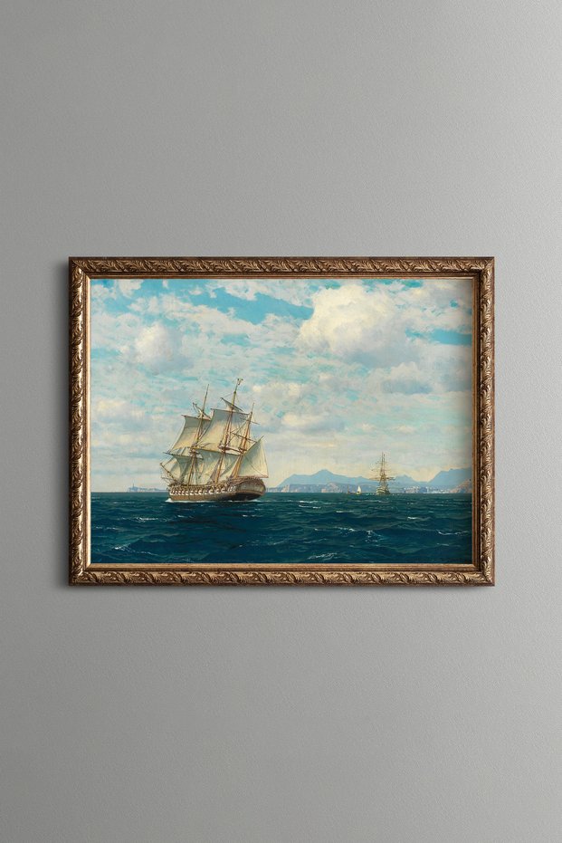 Large Sailing Ship in the Blue Sea - Vintage Patterned Painting - Fine Model