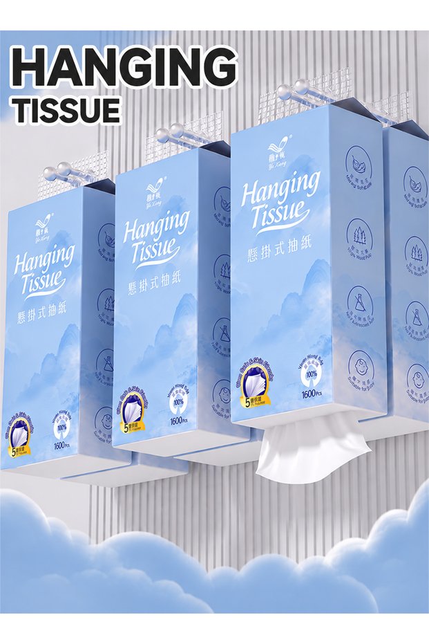 1 Pack 5-Ply Extra Thick Hanging Facial Tissues 1600 Sheets In Total Virgin Wood Pulp Highly Absorbent Tear-Resistant Embossed Soft, White