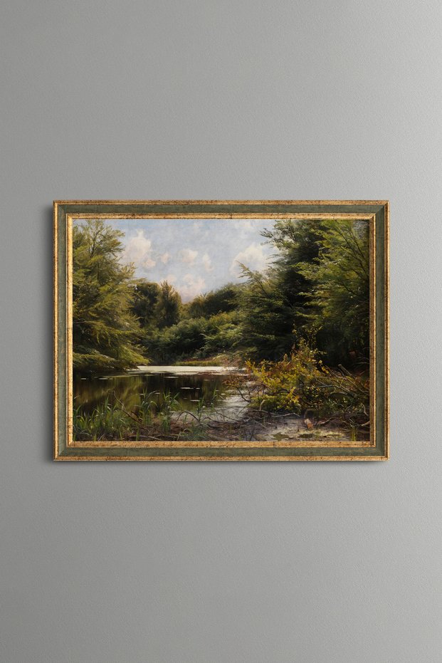 Calm Stream in the Forest - Vintage Patterned Painting - Fine Model