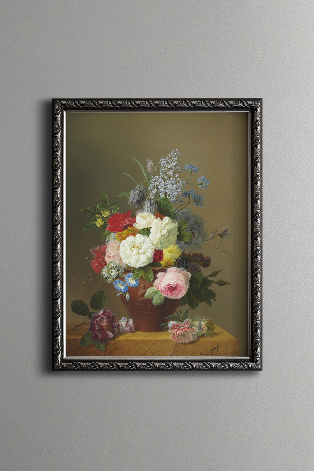 Spring Bouquet in a Vase on a Green Background - Vintage Patterned Painting - Fine Model