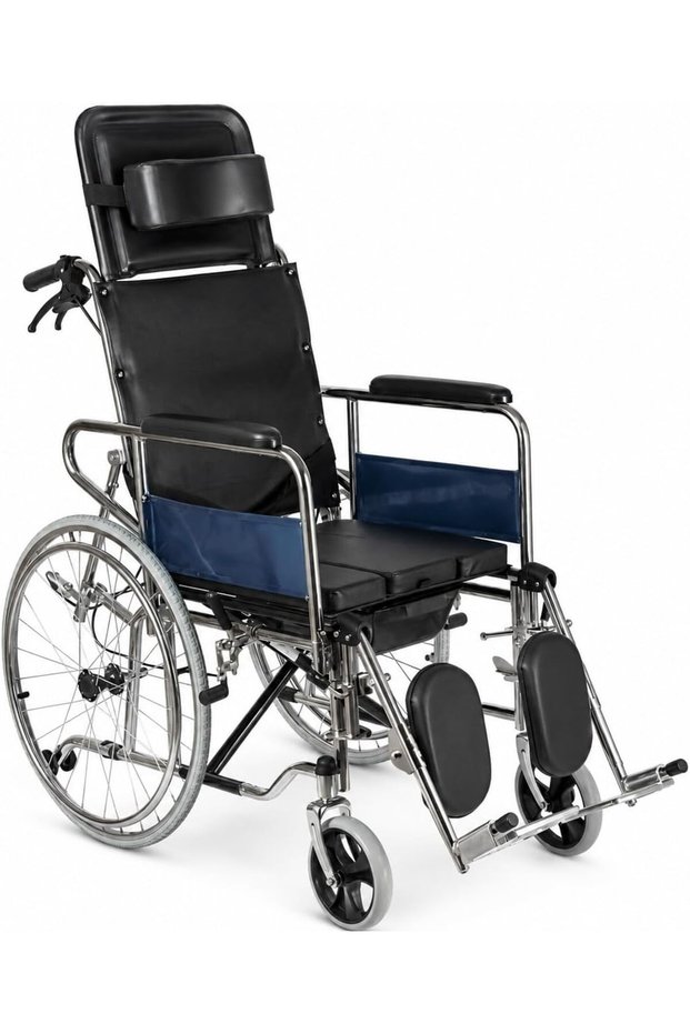 18” Reclining Manual Wheelchair High Back with Head Support, Elevating Legrests, Heavy Duty Steel Frame, Flat-Free PU Wheels, Detachable Armrests, Cushioned Medical Mobility Chair