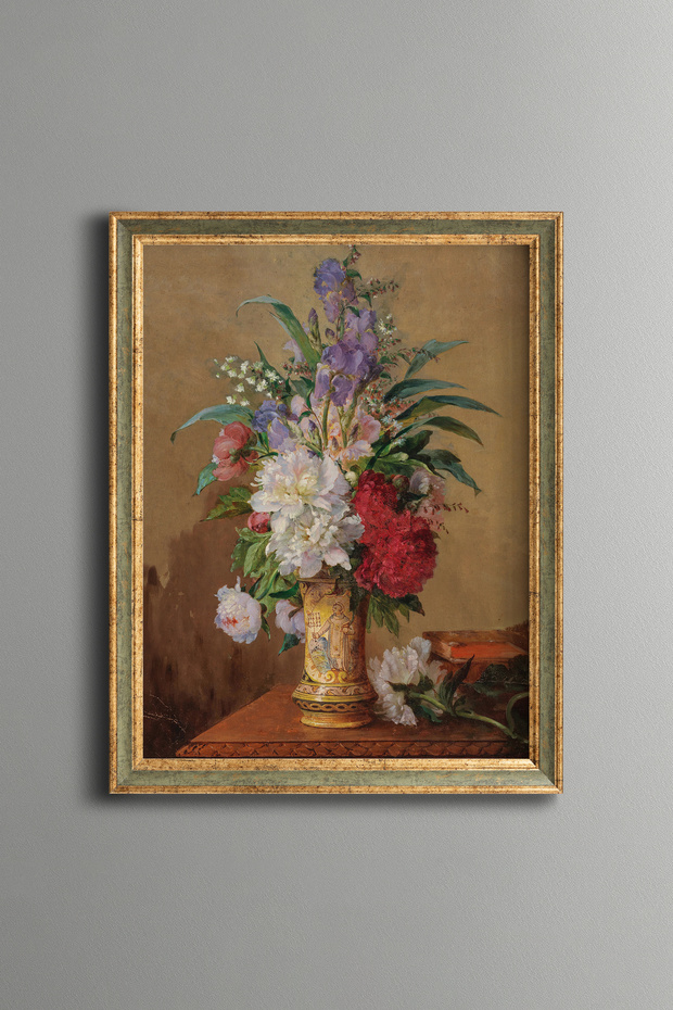 Long-Branch Flowers in a Vase - Vintage Patterned Painting - Fine Model