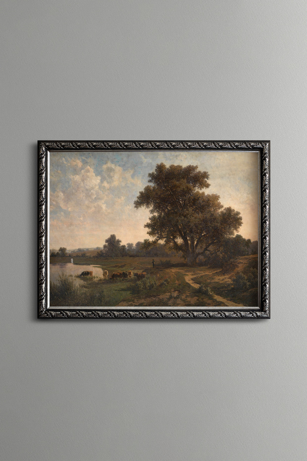 Country Life in the Shadow of the Great Tree - Vintage Patterned Painting - Fine Model