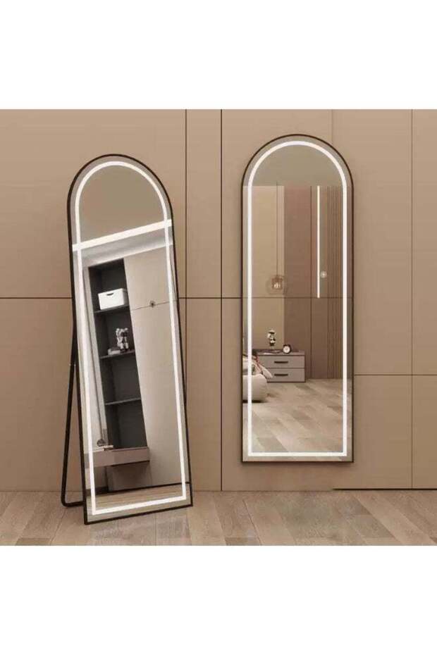 Full Length 150 L x 40 W CM LED Light Arched Shape Mirror With Stand, Smart Touch Switch for Lightning, Great for Bedroom, Living Room and Entrance - Black Border