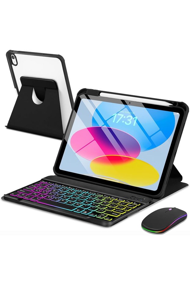 حافظة مع لوحة مفاتيح وفأرة لجهاز iPad A16 الجيل الحادي عشر/العاشر بحجم 11/10.9
