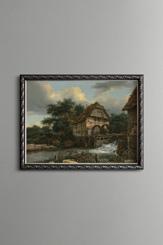 Old Water Mill by the River - Vintage Patterned Painting - Fine Model