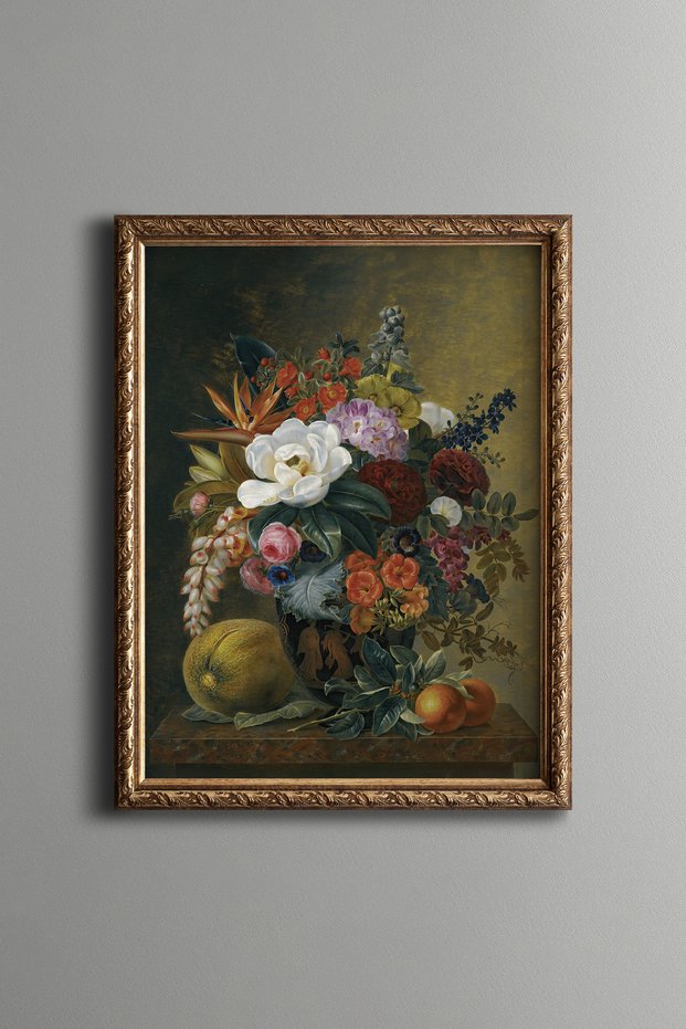 Flowers and Fruits in a Large Vase - Vintage Patterned Painting - Fine Model