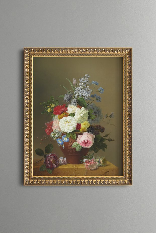 Spring Bouquet in a Vase on a Green Background - Vintage Patterned Painting - Fine Model