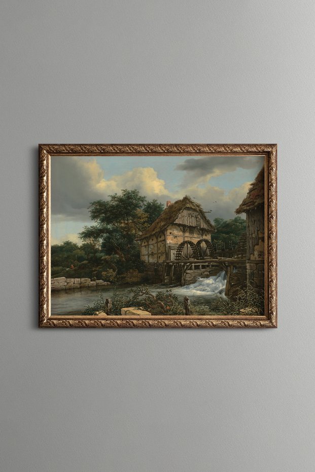 Old Water Mill by the River - Vintage Patterned Painting - Fine Model
