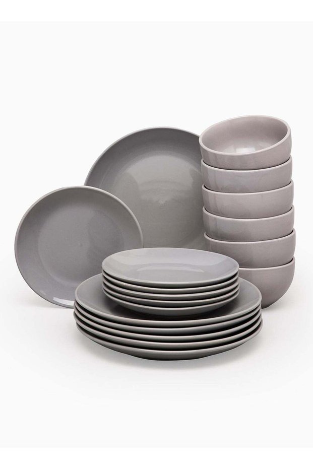 18-Piece Stoneware Dinner Set Plates, Dishes, Bowls, Serves 6 Medium Grey