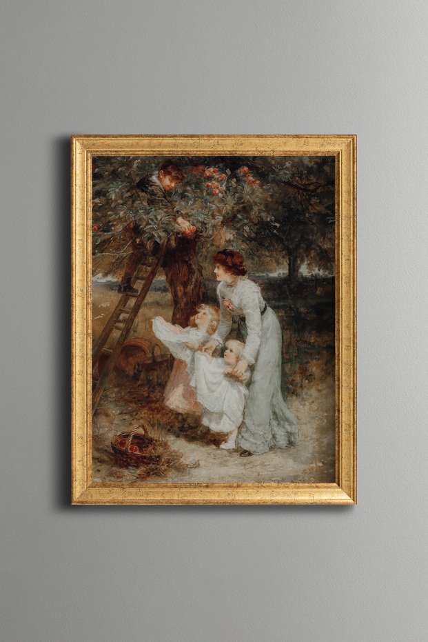 Mother and Children in the Flower Garden - Vintage Patterned Painting - Fine Model