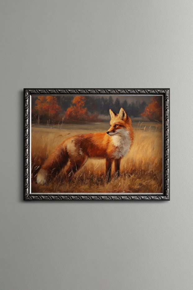 Red Fox in the Autumn Meadow - Vintage Patterned Painting - Fine Model