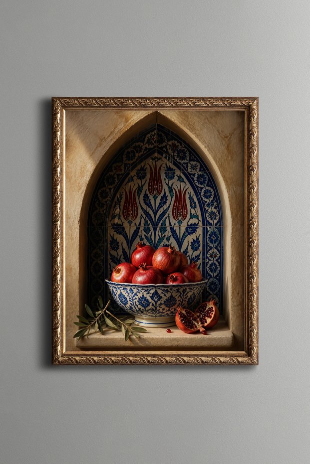 Narls in a Basket in Front of a Tile Arch - Vintage Patterned Painting - Slim Model