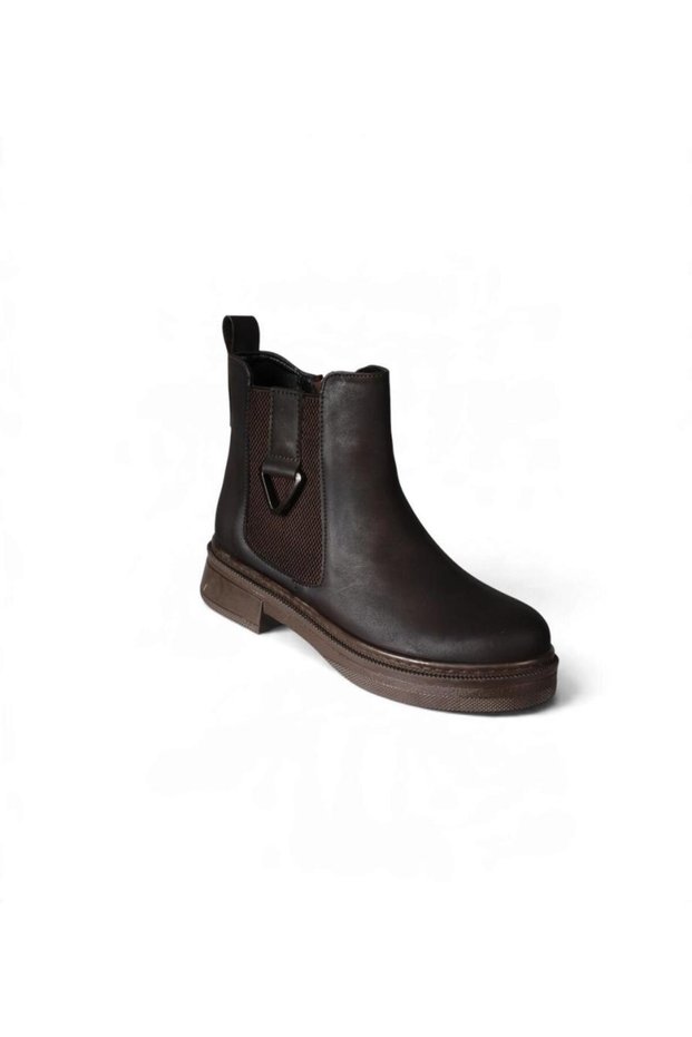 Women's Black Matte Leather Ankle Elastic Zippered Thick Sole Boots
