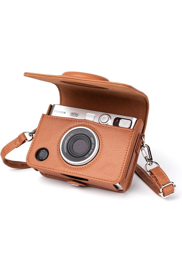 حافظة واقية لكاميرا Instax Mini EVO الفورية - مصنوعة من الجلد الصناعي الفاخر بملمس الليتشي لكاميرا Fuji Mini EVO C