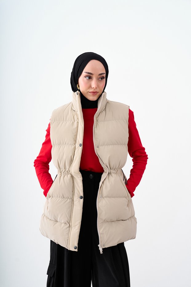 Women's Adjustable Waist Snap Fastener Suede Vest Stone