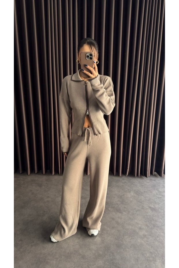 Double Zippered Waist-Fitted Cardigan Knitwear Set