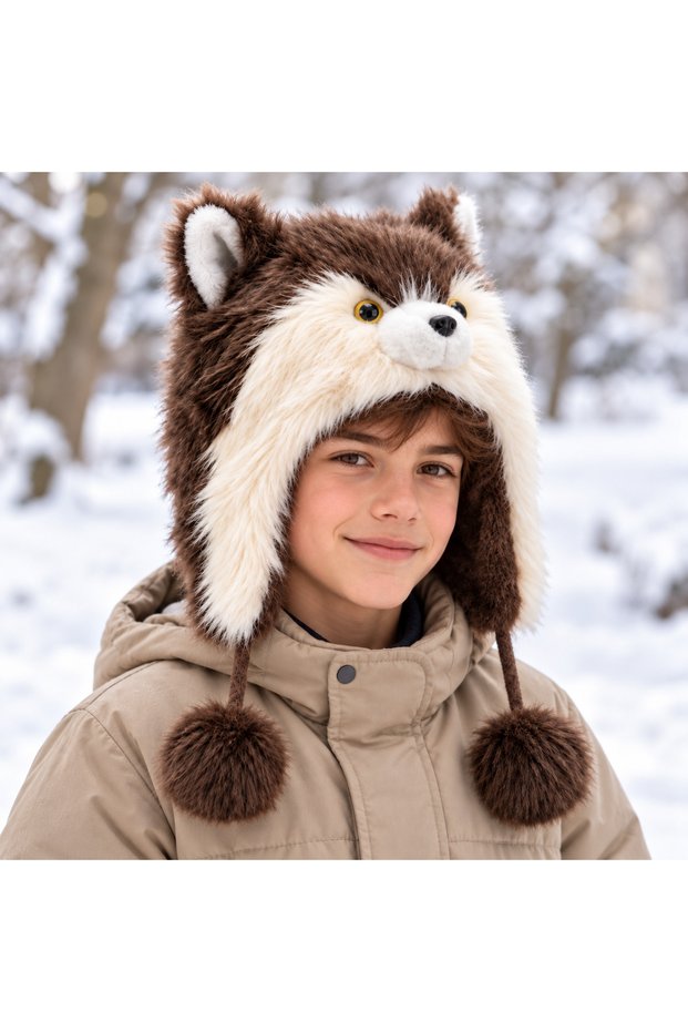 Winter Furry Plush Hat, Fleece Lined Headgear, Costume Hat, Unisex Animal Figure