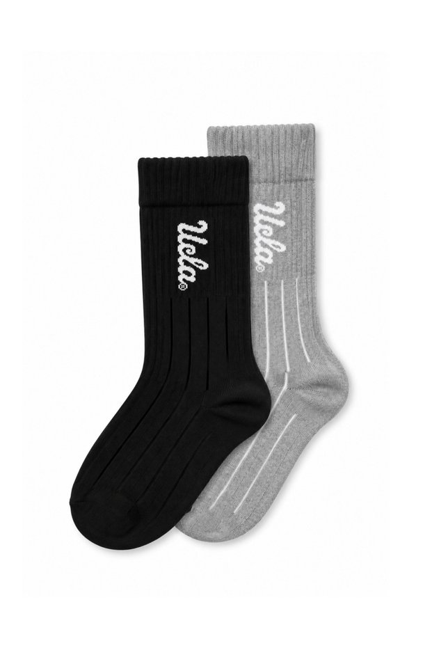 Resley 3-Piece Black Gray Long Cotton Jacquard Standard Fit Unisex Socks