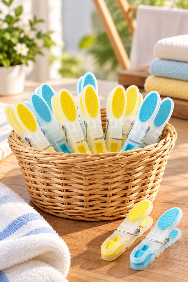 Set of 12 Silicone Coated Colored Clothes Pegs – Practical Pegs with Non-Slip Surface