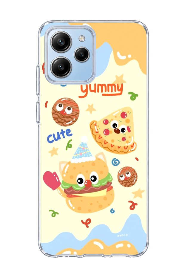 Poco M6 Pro 5g Compatible Cute Hamburger Pizza Printed Transparent Phone Case