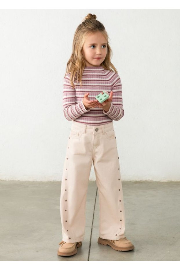 Girl's Studded Gabardine Trousers Cream 4519