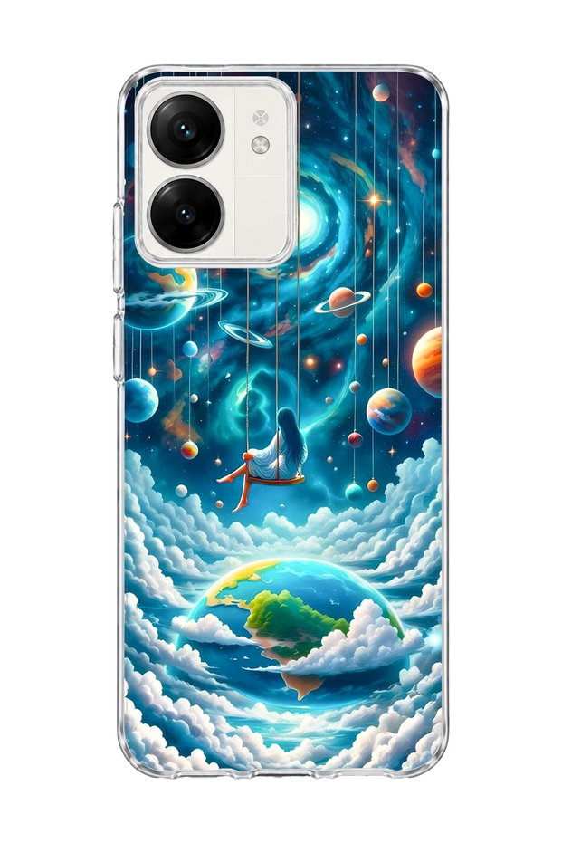 Redmi 13C Compatible Girl on the Swing Galaxy Printed Transparent Phone Case
