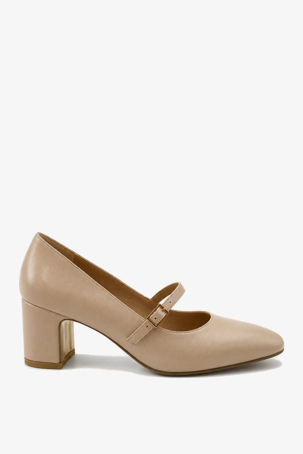 Women's Pointed Toe Thick Heeled Shoes Meaty Beige