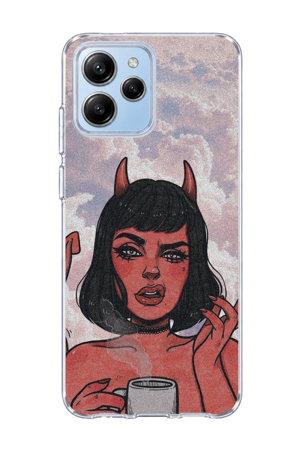 Redmi 12 Compatible Horned Girl Cloud Printed Transparent Phone Case