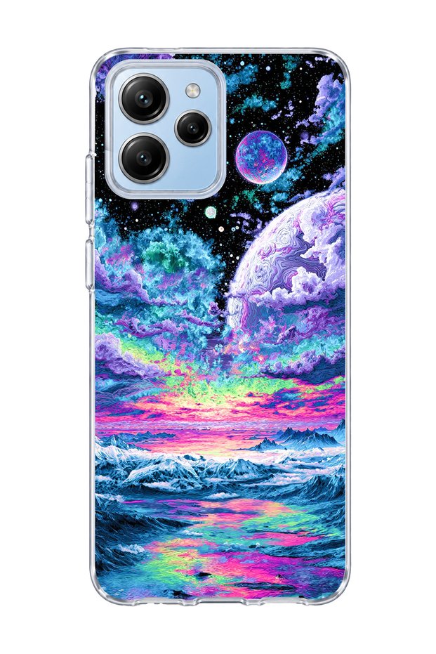 Poco M6 Pro 5g Compatible Purple Planet Ocean Printed Transparent Phone Case