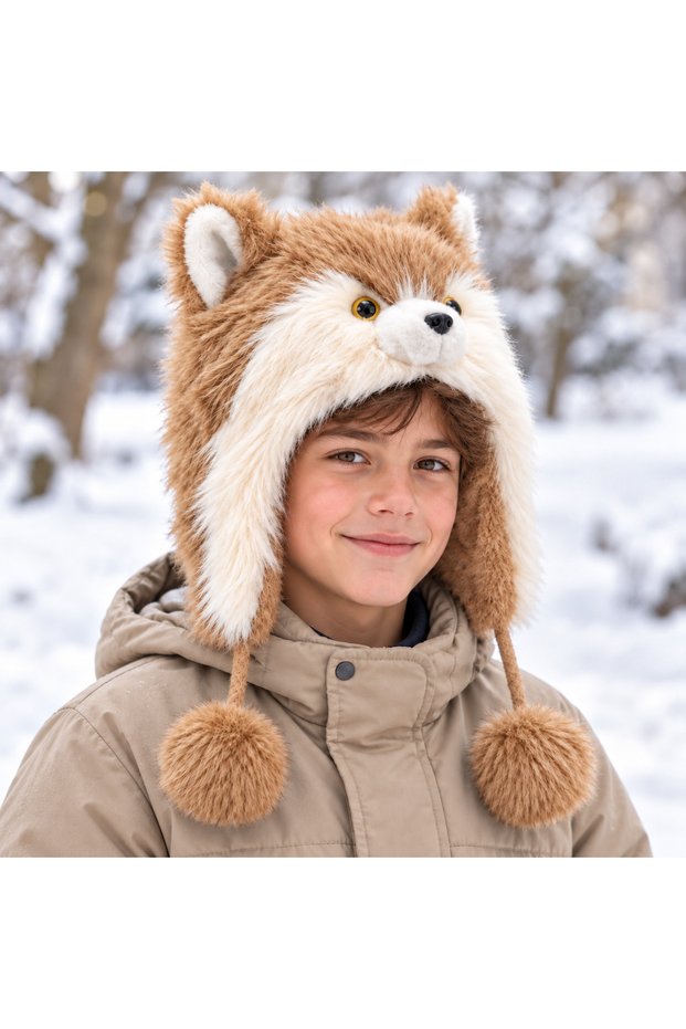 Winter Furry Plush Hat, Fleece Lined Headgear, Costume Hat, Unisex Animal Figure