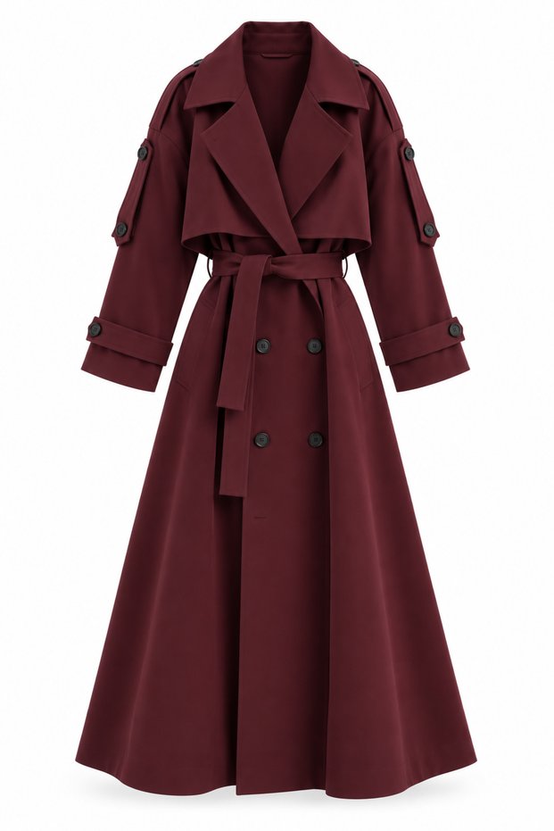 Maxi Boy Windbreaker Detailed Lined Trench Coat Burgundy | Women's Outerwear