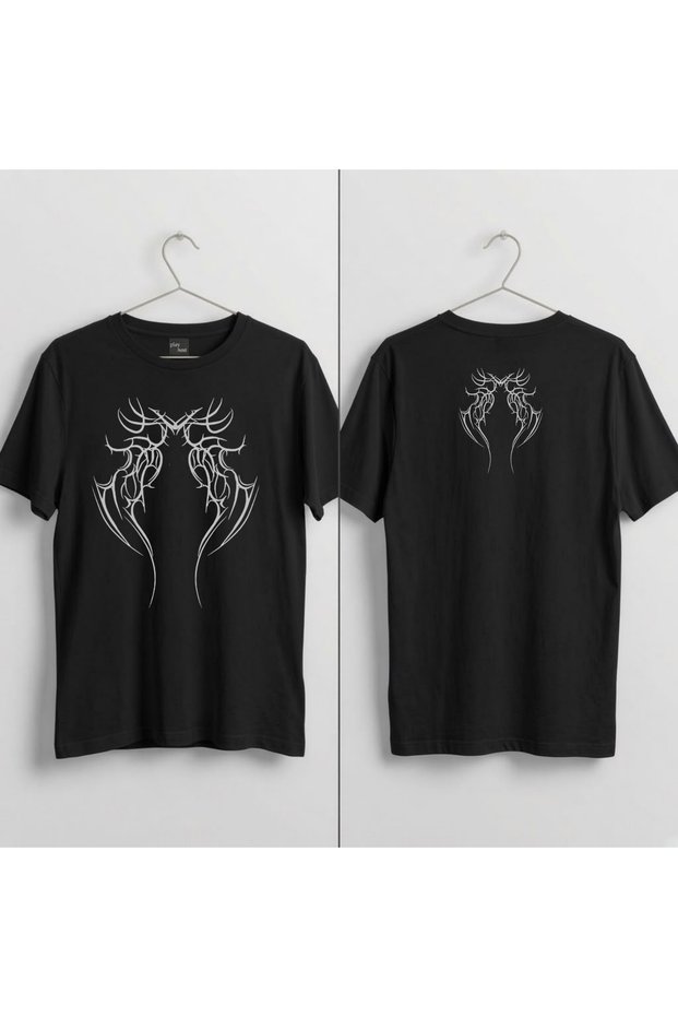 Wing Design Printed 100% Cotton Crew Neck T-Shirt