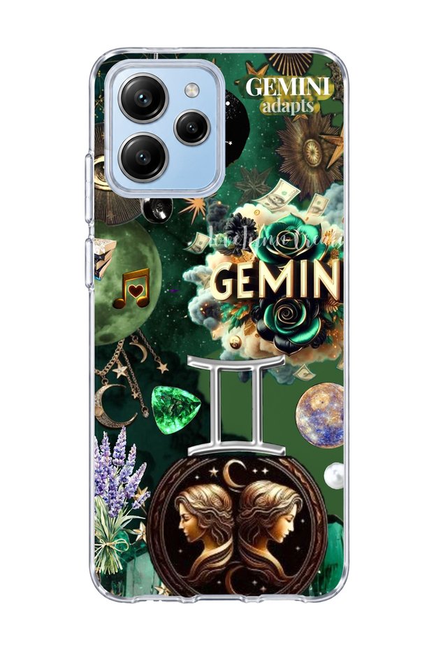 Redmi 12 Compatible Gemini Zodiac Sign Printed Transparent Phone Case