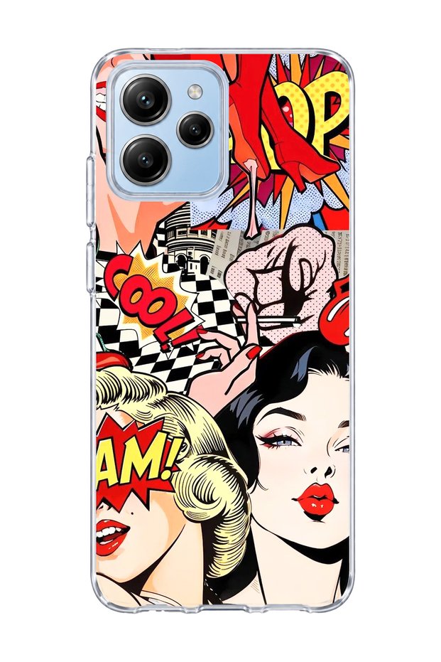 Redmi 12 Compatible Comic Book Women's Printed Transparent Phone Case