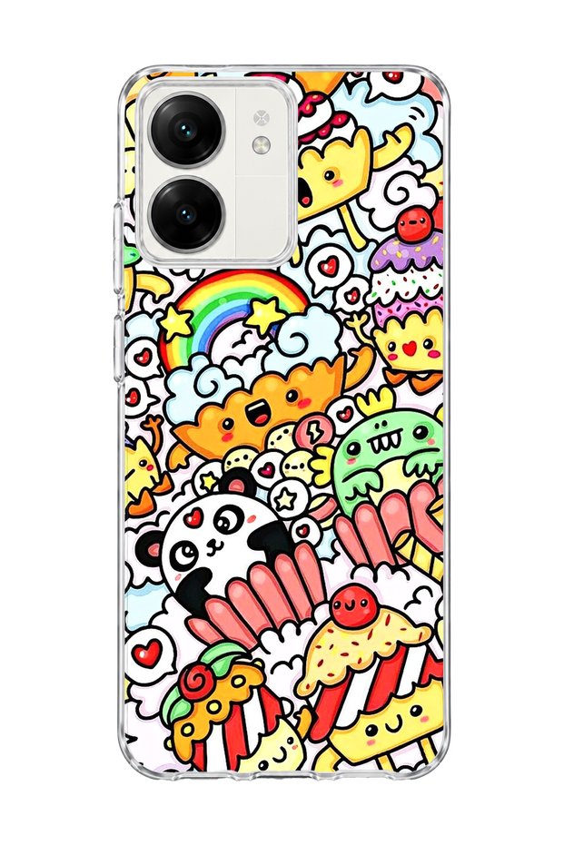 Redmi 13C Compatible Cute Panda Rainbow Printed Transparent Phone Case