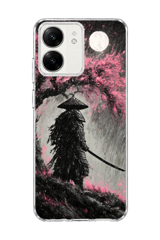 Redmi 13C Compatible Samurai Full Moon Printed Transparent Phone Case