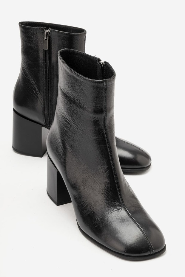 Vanisse Women's Genuine Leather Boots Black Rabat Thick Block Heeled Boots