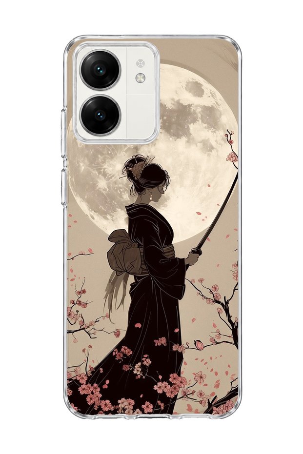 Redmi 13C Compatible Geisha Full Moon Printed Transparent Phone Case