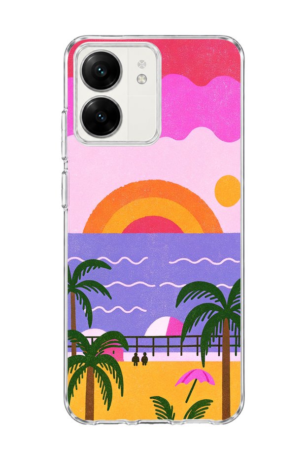Redmi 13C Compatible Pink Purple Coast Printed Transparent Phone Case
