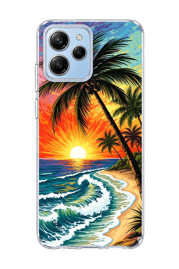 Poco M6 Pro 5g Compatible Palm Coast Oil Painting Printed Transparent Phone Case