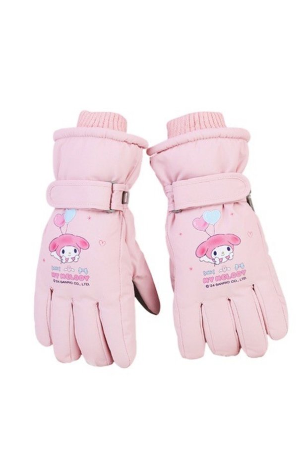 Professional Ski Snowboard Snow Gloves Warm Inside Waterproof Super Cute Pink My Melody Candy and Heart Balloon