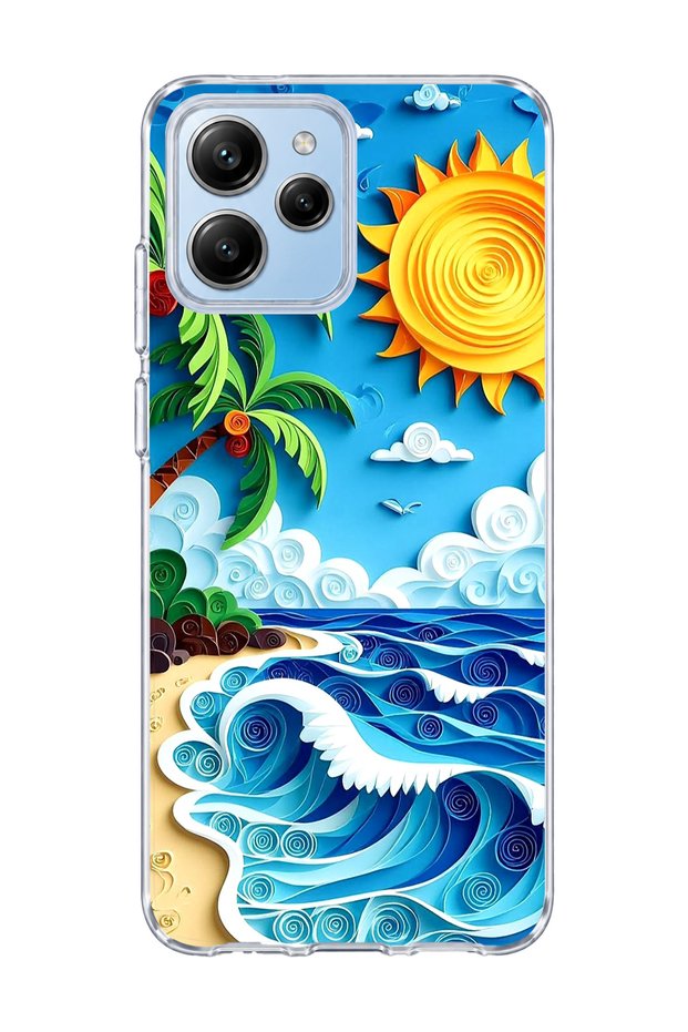 Poco M6 Pro 5g Compatible Palm Sun Wave Printed Transparent Phone Case