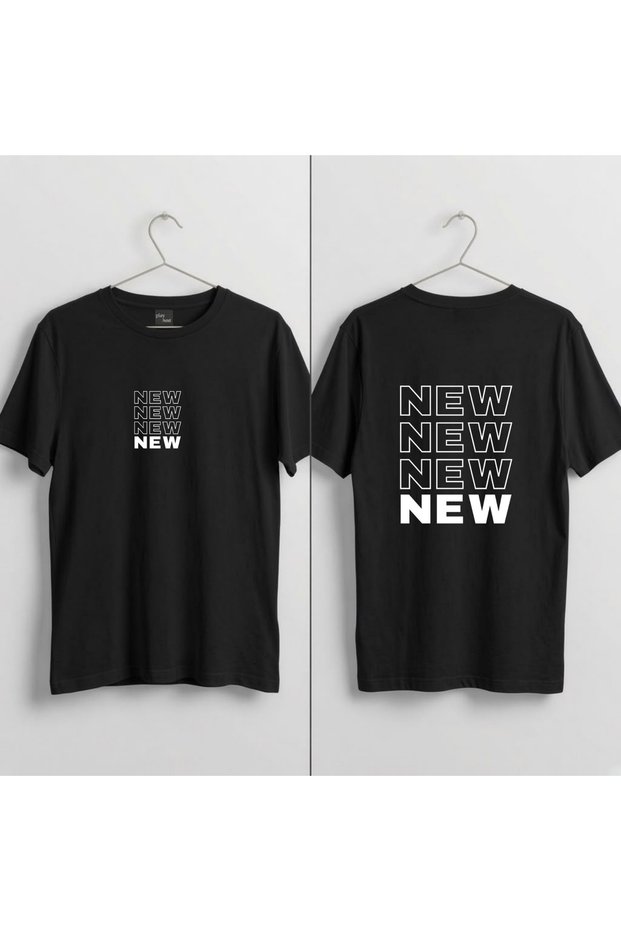 New Repeated 2 Printed 100% Cotton Crew Neck T-Shirt
