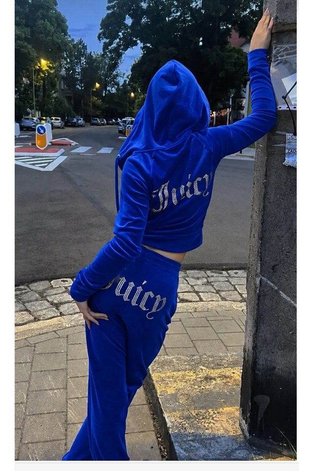 Y2K Velvet Rhinestone Tracksuit Set Bottom Top Set